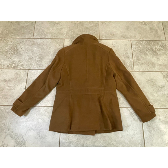 H&M Pea Coat Womens 12 Brown Double Breasted Lined Pockets Button Up Poly Blend - Picture 7 of 12
